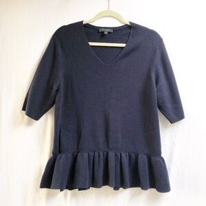 ANN TAYLOR | V-NECK WOOL BLEND SWEATER WITH PEPLUM HEM IN NAVY BLUE XL